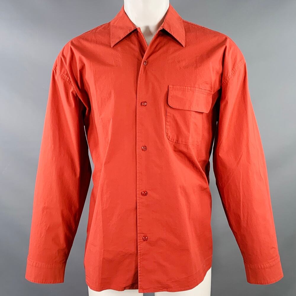 YMC Size M Wray Red Brick Cotton Blend Oversized One Pocket Long Sleeve Shirt